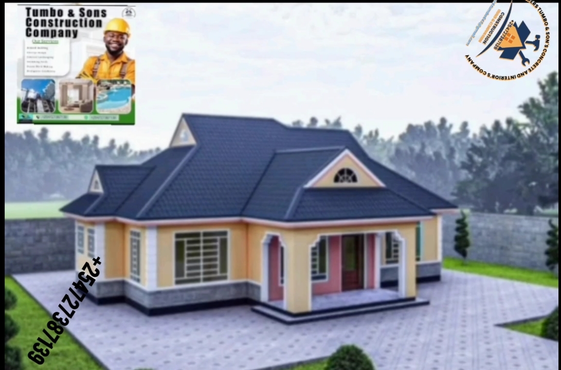 BRICKS WALLING 3 BEDROOM BUNGALOW HIPPED ROOF DESIGN 