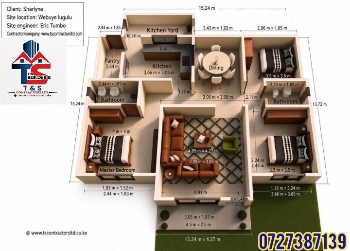 3 BEDROOM BUNGALOW HIPPED ROOF DESIGN LUGULU WEBUYE 